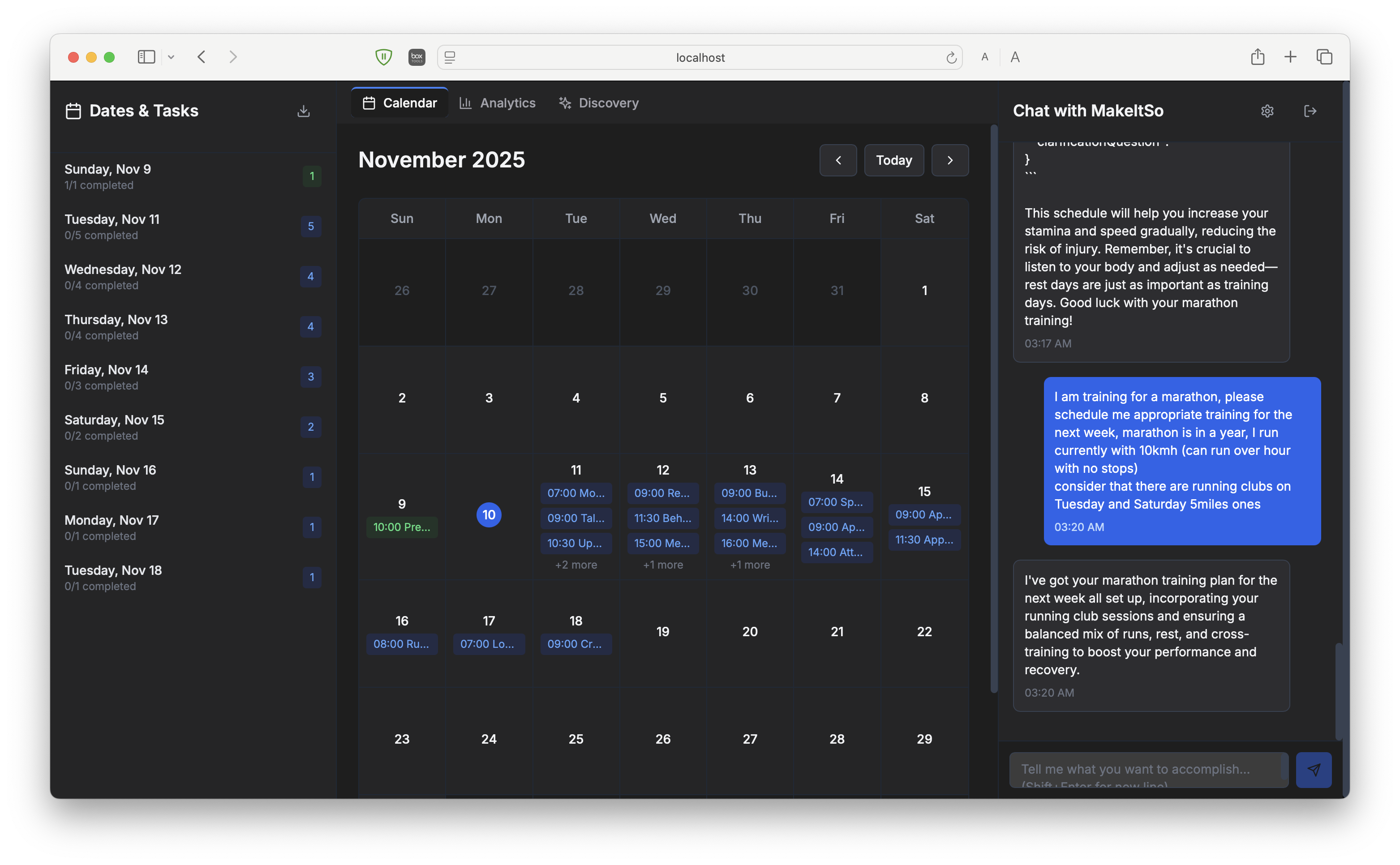 Analytics dashboard with task completion heatmap